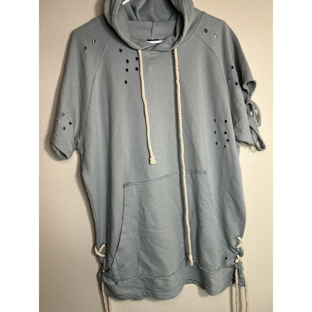 Forever‎ 21 Nude Apparel Sage Distressed Sweatshirt Dress Sz Xs Light Green NWT